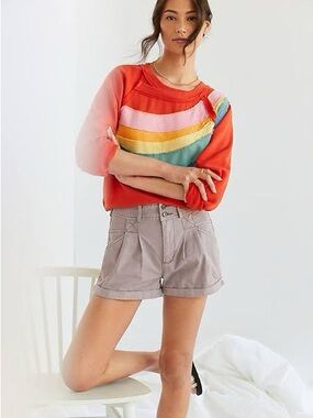 Anthropologie Orange Rainbow-Striped Sweatshirt